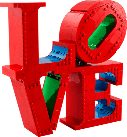 Lego Rental Red LEGO sculpture spelling 'LOVE' on a transparent background